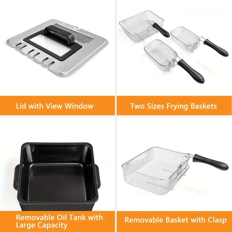 【Factory Direct】Stainless steel electric deep fryer with window lid, adjustable temperature and timer, 1800W power for perfectly fried chicken, shrimp, French fries, and more