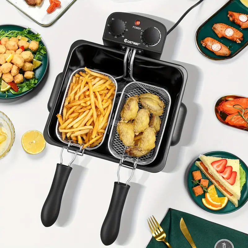 【Factory Direct】Stainless steel electric deep fryer with window lid, adjustable temperature and timer, 1800W power for perfectly fried chicken, shrimp, French fries, and more