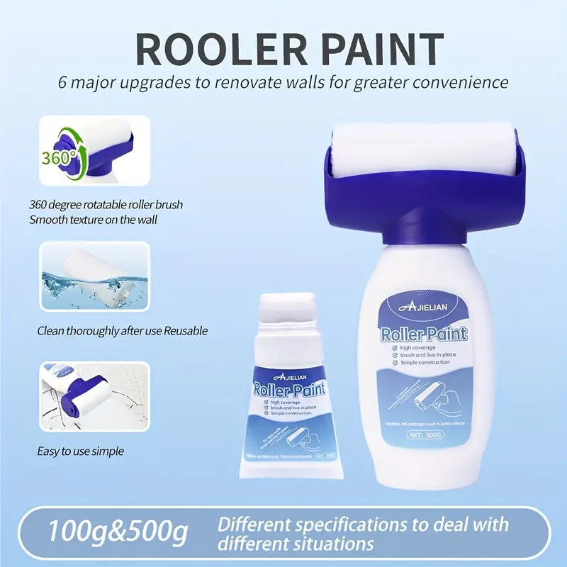 【Factory Direct Sales】DIY Wall Repair Paint Kit With Roller And Removable Brush Head - Easy Fill Wall Filler For Home Decor, Renovation, Painting, And Maintenance 500g Options - Versatile Indoor/Outdoor Wall Paint Tool