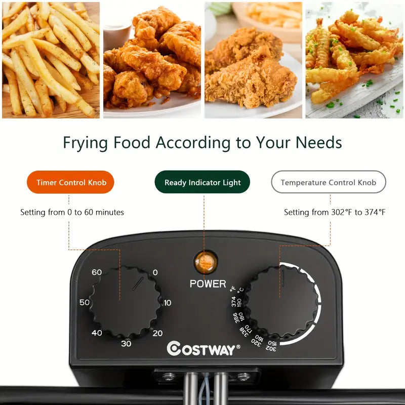 【Factory Direct】Stainless steel electric deep fryer with window lid, adjustable temperature and timer, 1800W power for perfectly fried chicken, shrimp, French fries, and more