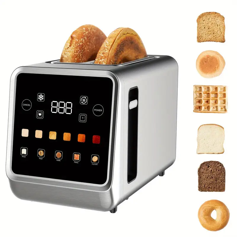 【Touchscreen Toaster】 2-slice toaster with digital timer, 6 bread types and 6 color settings