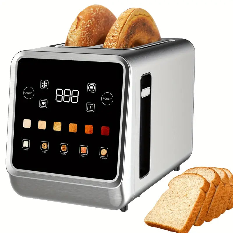 【Touchscreen Toaster】 2-slice toaster with digital timer, 6 bread types and 6 color settings