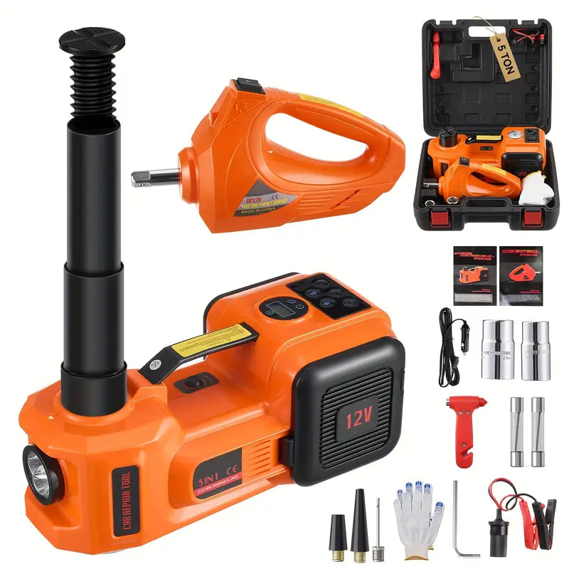 【Factory Direct Sales】5-ton/11023-pound Electric Car Jack, Hydraulic Jack with Electric Impact Wrench, Built-in Air Pump, And LED Light, Suitable for SUV, MPV, Sedan, And Truck Tire Replacement And Garage Maintenance