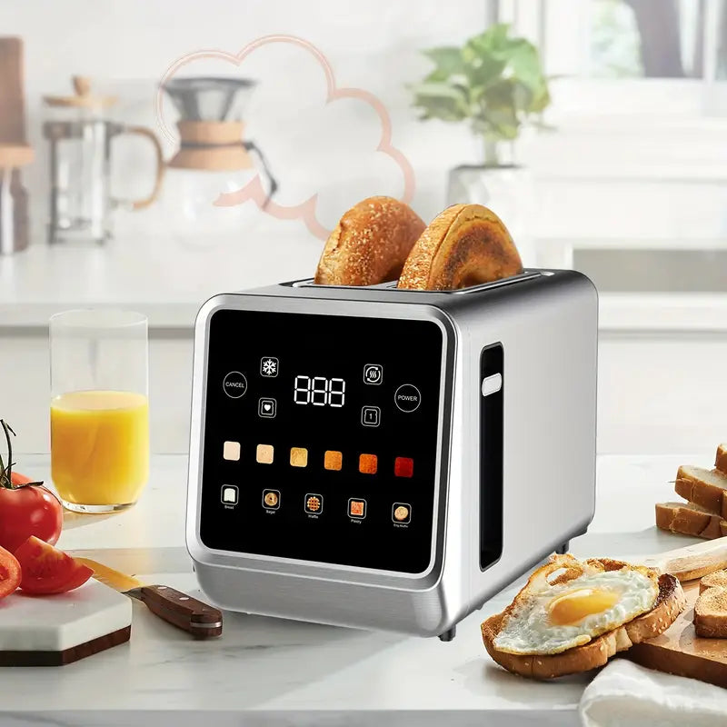 【Touchscreen Toaster】 2-slice toaster with digital timer, 6 bread types and 6 color settings
