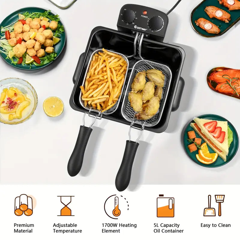 【Factory Direct】Stainless steel electric deep fryer with window lid, adjustable temperature and timer, 1800W power for perfectly fried chicken, shrimp, French fries, and more