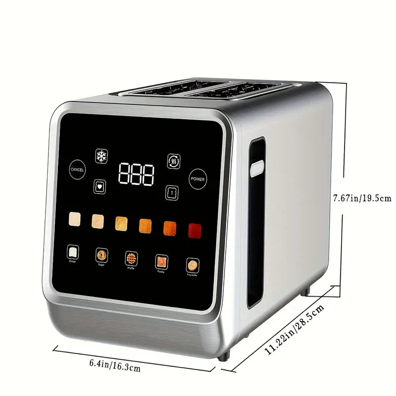 【Touchscreen Toaster】 2-slice toaster with digital timer, 6 bread types and 6 color settings