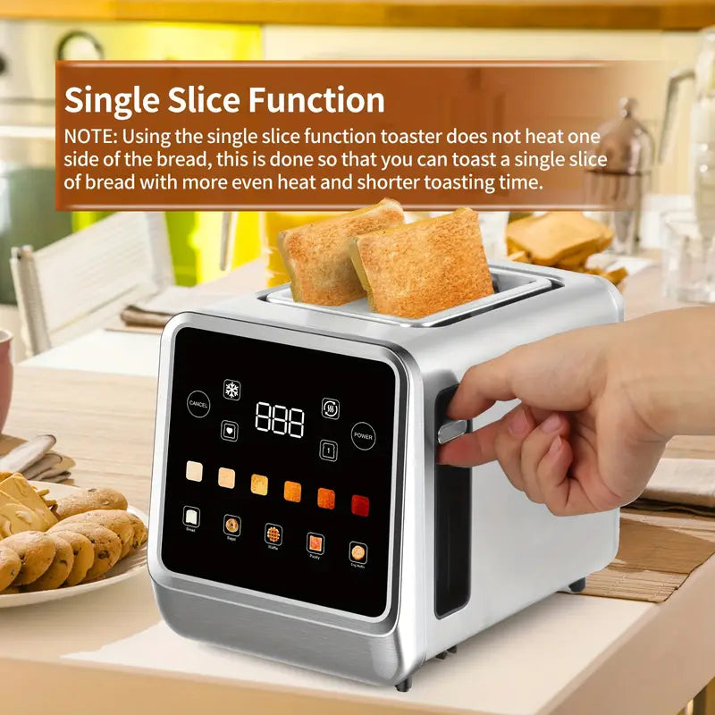 【Touchscreen Toaster】 2-slice toaster with digital timer, 6 bread types and 6 color settings